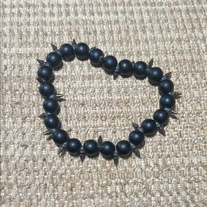 Black Beaded with Spikes Bracelet